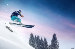 Skifahrer rast Berg runter