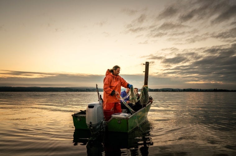 Fischer Rolf Meier auf dem Bodensee