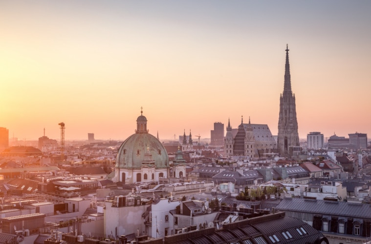 Skyline von Wien bei Sonnenuntergang