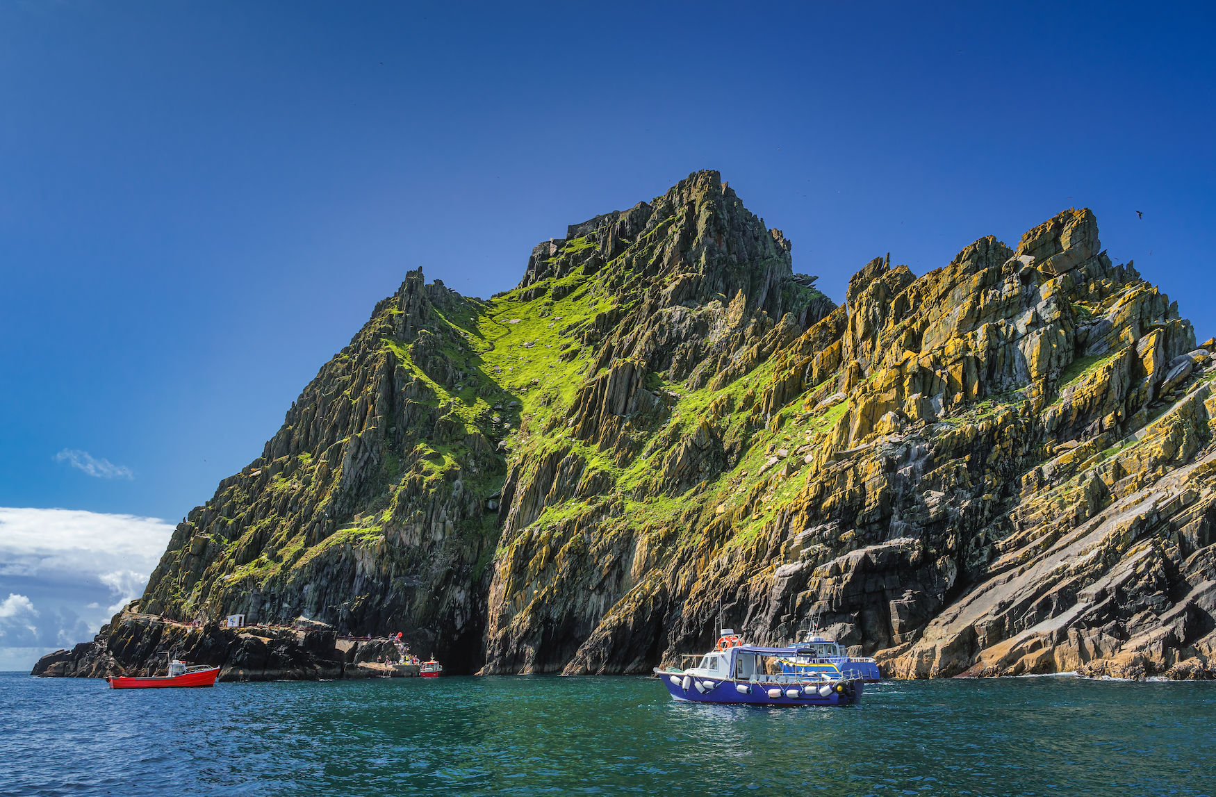 Bootstour entlang des Skellig Michael, Unesco-Weltkulturerbe, einem Felsen an der Küste des Wild Atlantic Way in Irland