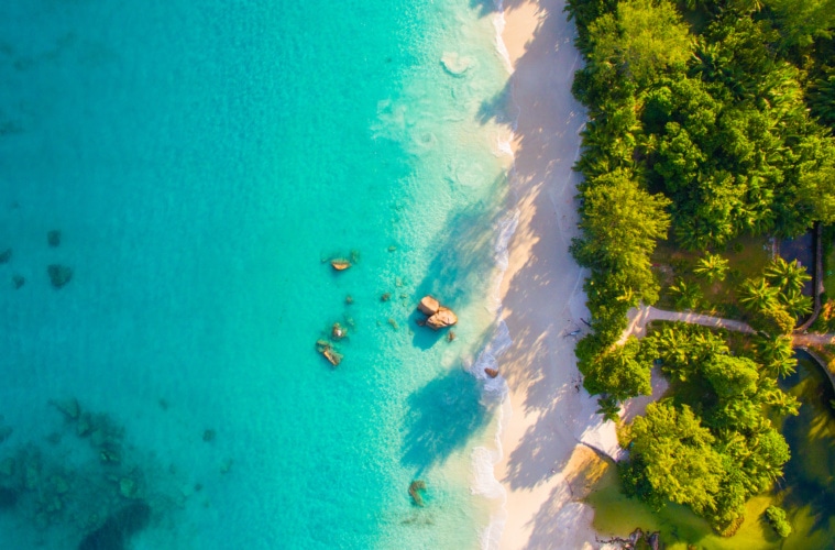 Inseln der Seychellen: Strand aus der Vogelperspektive