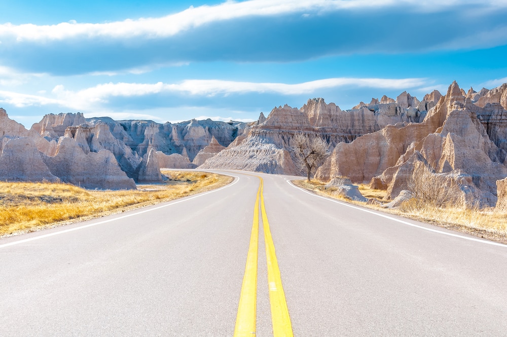 Straße im Badlands Nationalpark in South Dakota