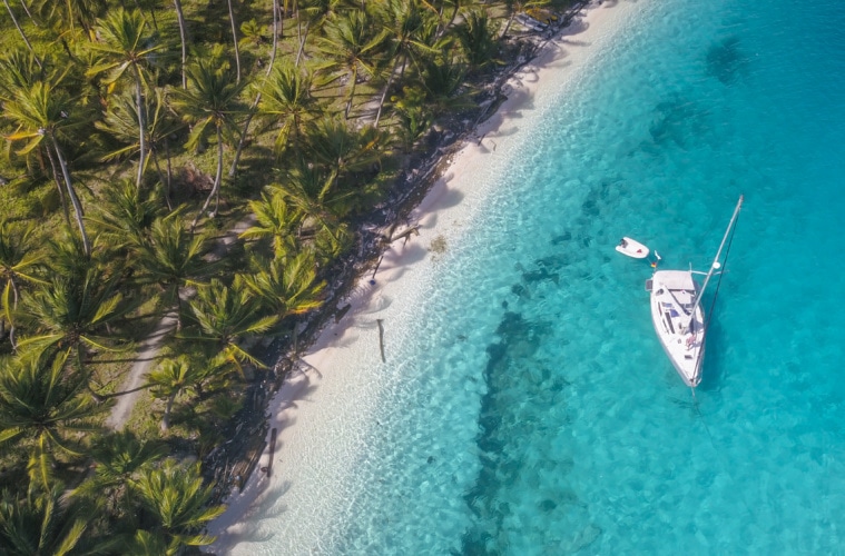 Strand der San Blas Inseln in Panama aus der Vogelperspektive