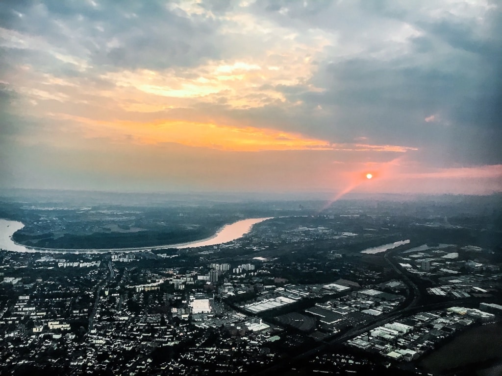 Blick auf Köln-Bonner-Raum aus Flugzeug