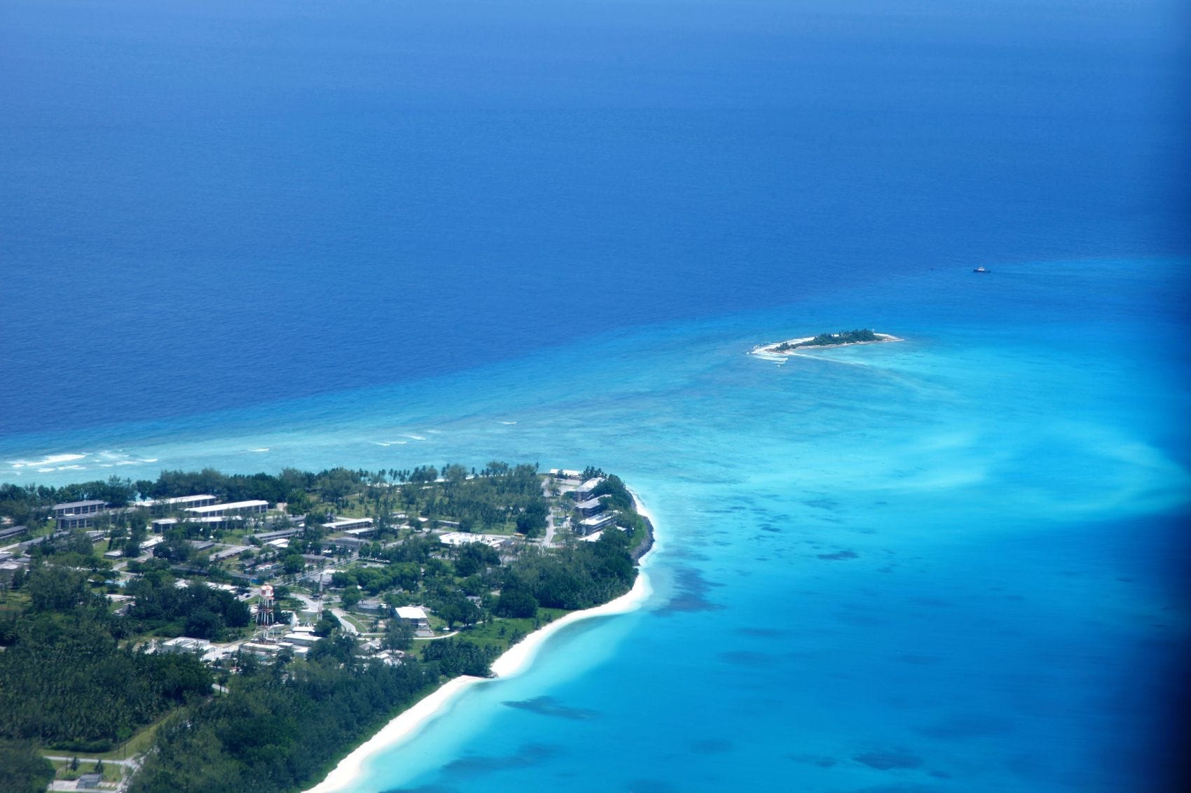 Luftbild der verbotenen Insel Diego Garcia