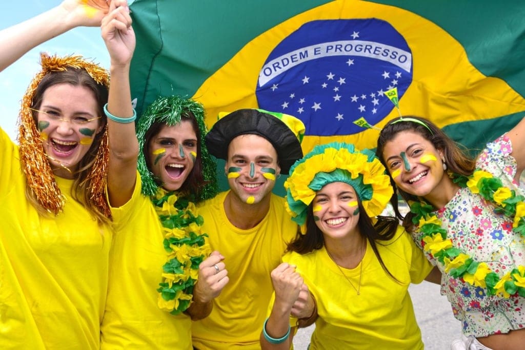 Junge Brasilianer mit Flagge des Landes