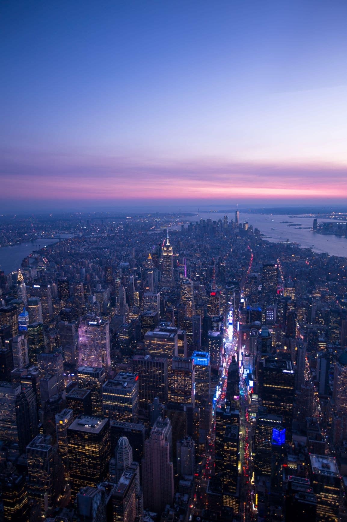 New York in der Abenddämmerung, Luftaufnahme