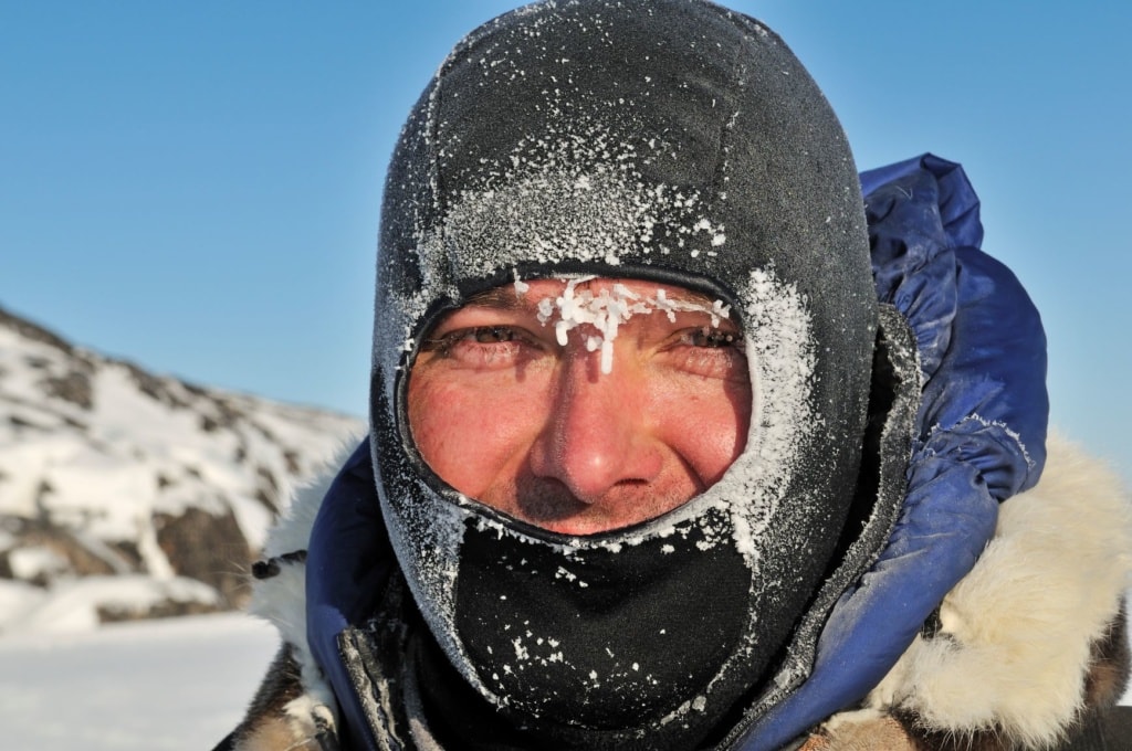 Norbert Eisele-Hein vermummt auf Grönland