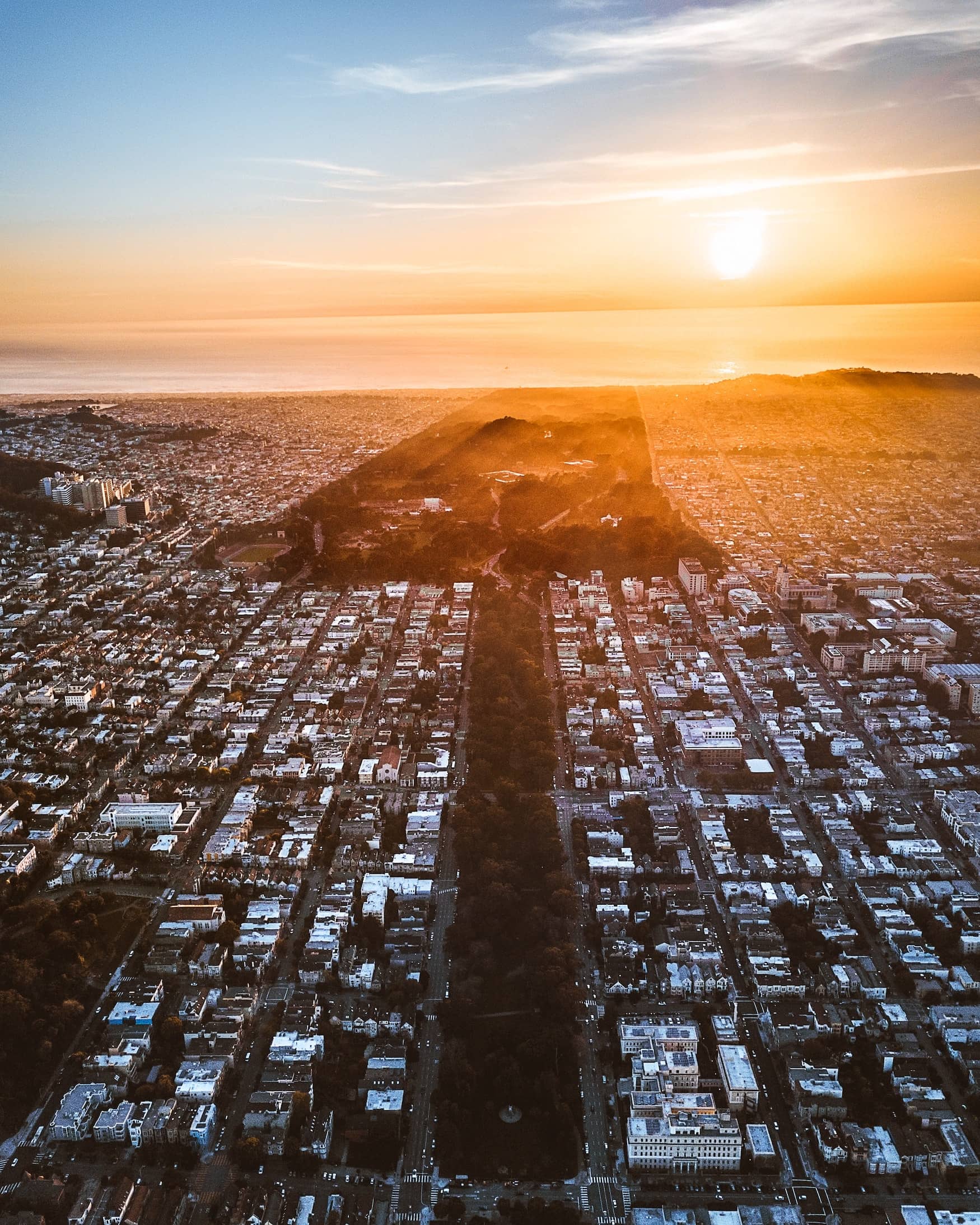 Blick auf den Golden Gate Park in San Francisco bei Sonnenaufgang