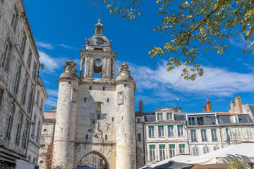 Grosse Horloge Gate, alter Hafen von La Rochelle, Charente-Maritime, Frankreich.