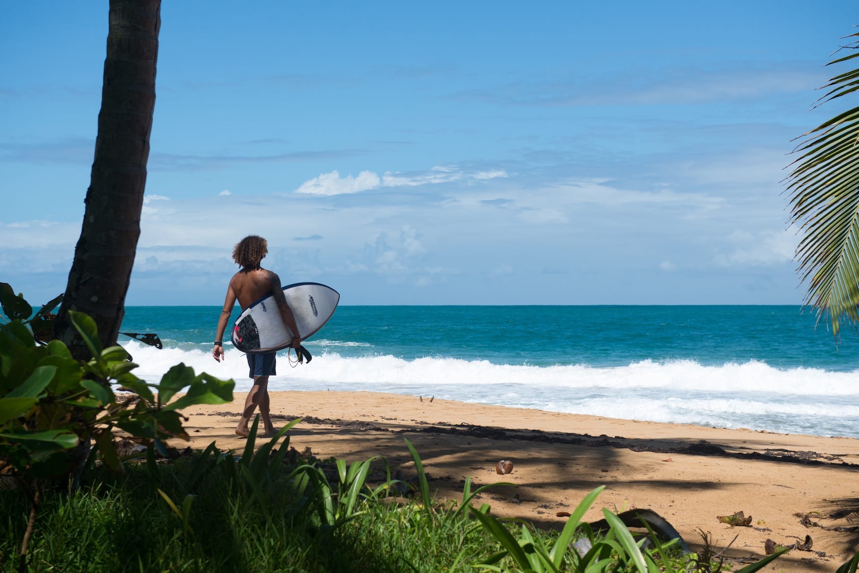 Surfer geht auf Meer in Bocas del Toro zum Surfen in Panama zu