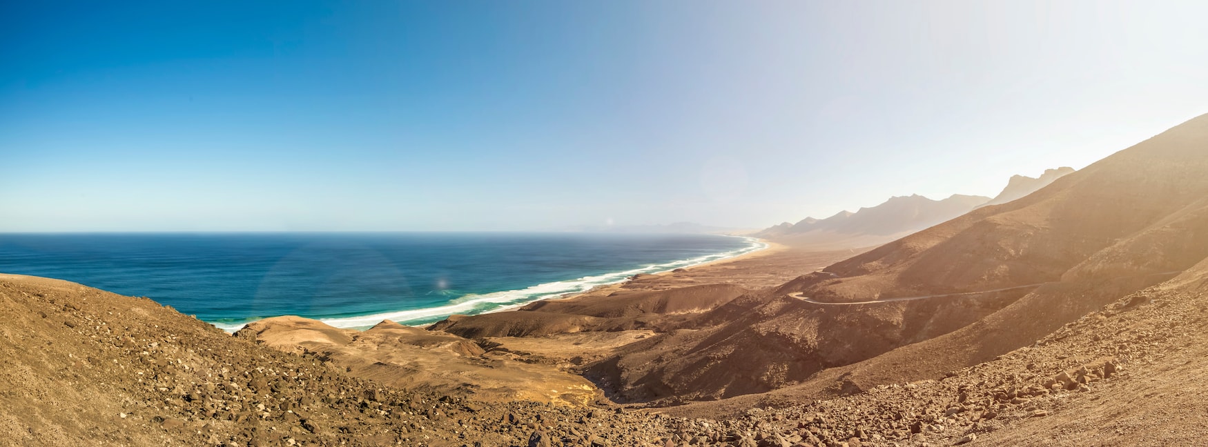 Panorama-Aufnahme des Playa de Cofete auf Fuerteventura