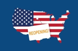 USA-Karte mit Schild "Reopening"