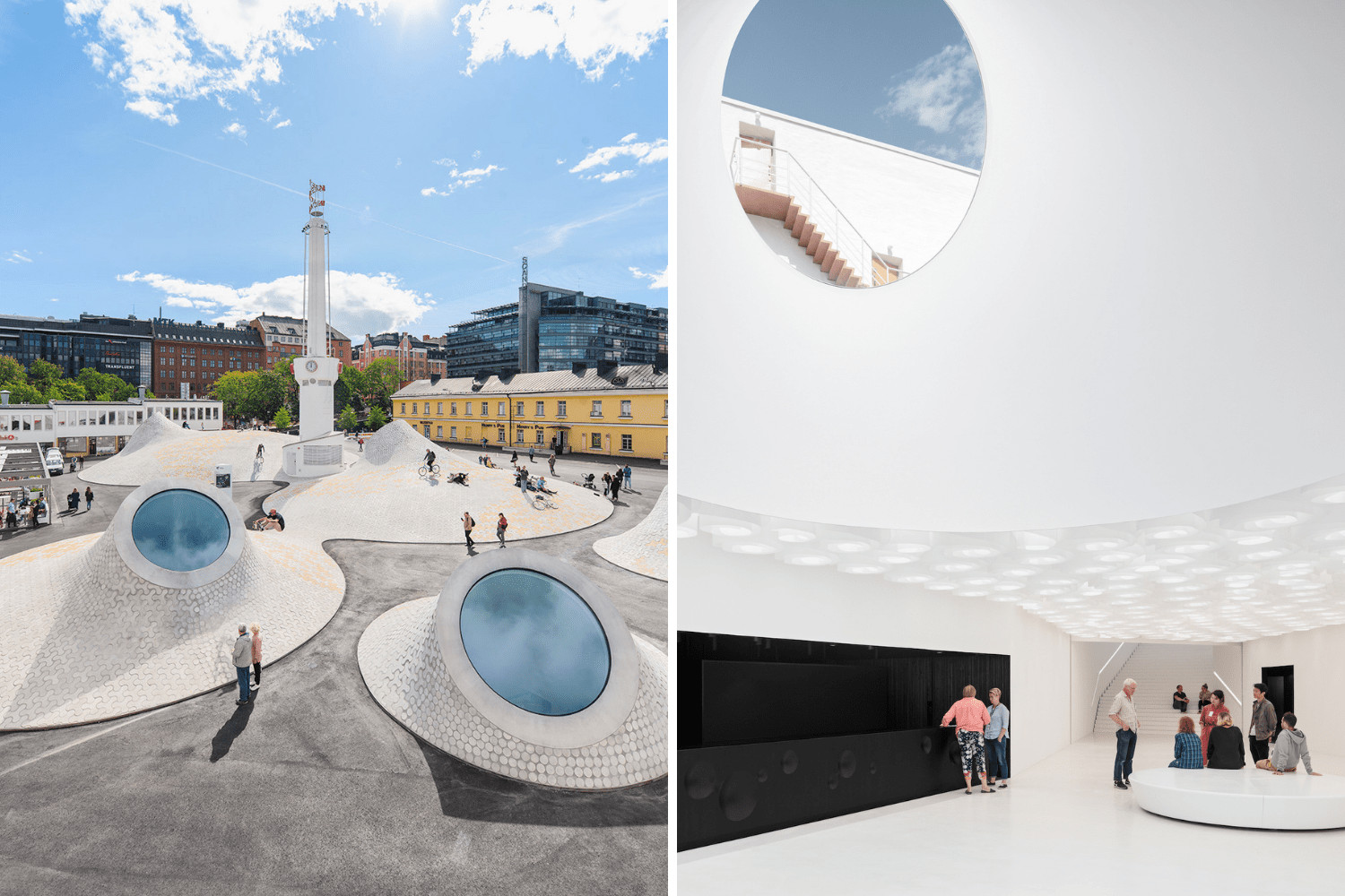 Kunstmuseum Amos Rex von außen und innen in der finnischen Hauptstadt Helsinki