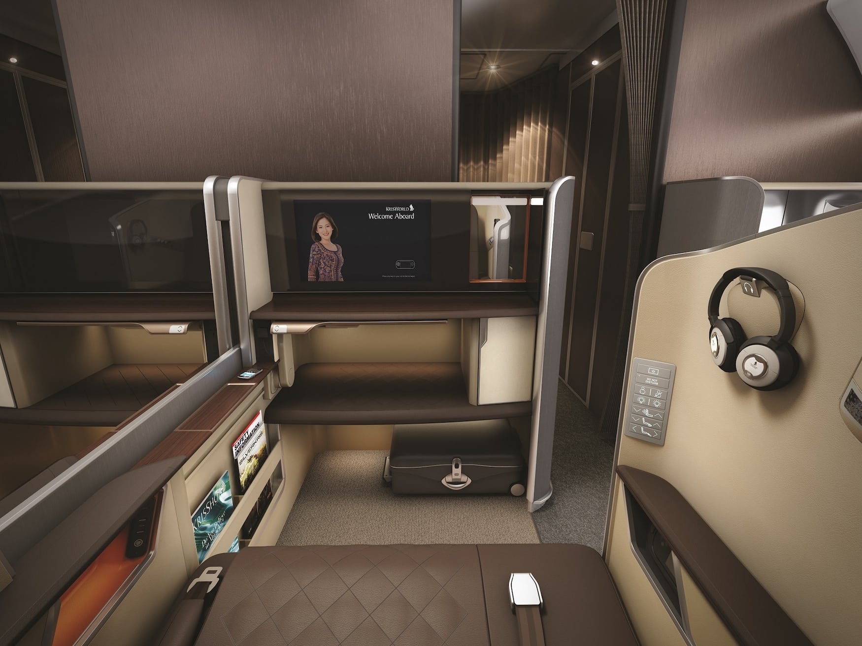 Breite Sitzkabinen der Business Class von Singapore Airlines