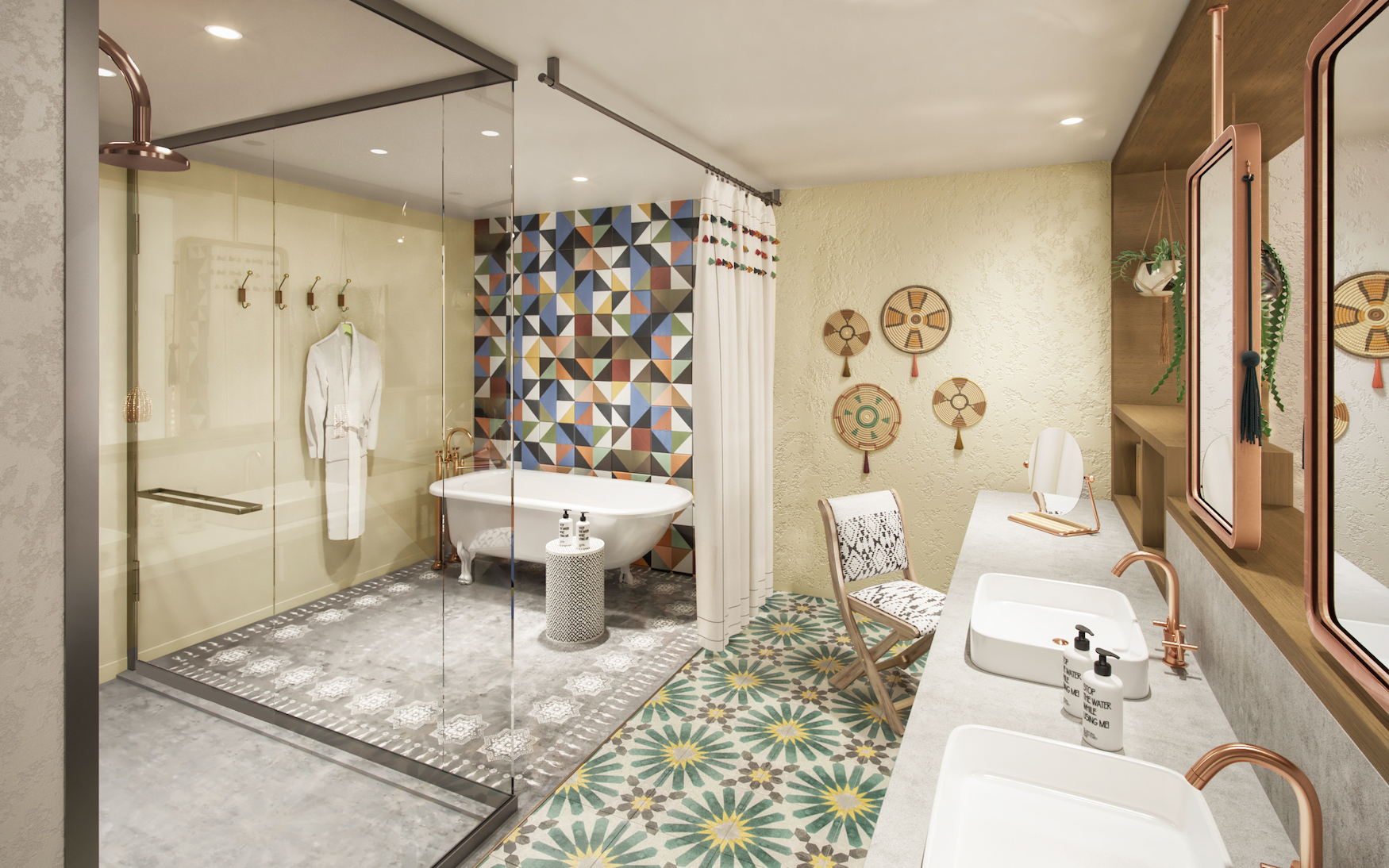 Badezimmer-Rendering des 25hours Hotel in Dubai
