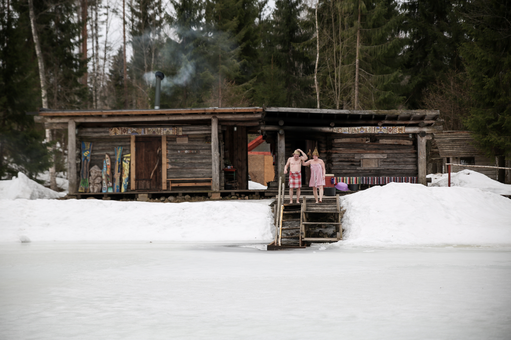 Sauna in Estland im Winter