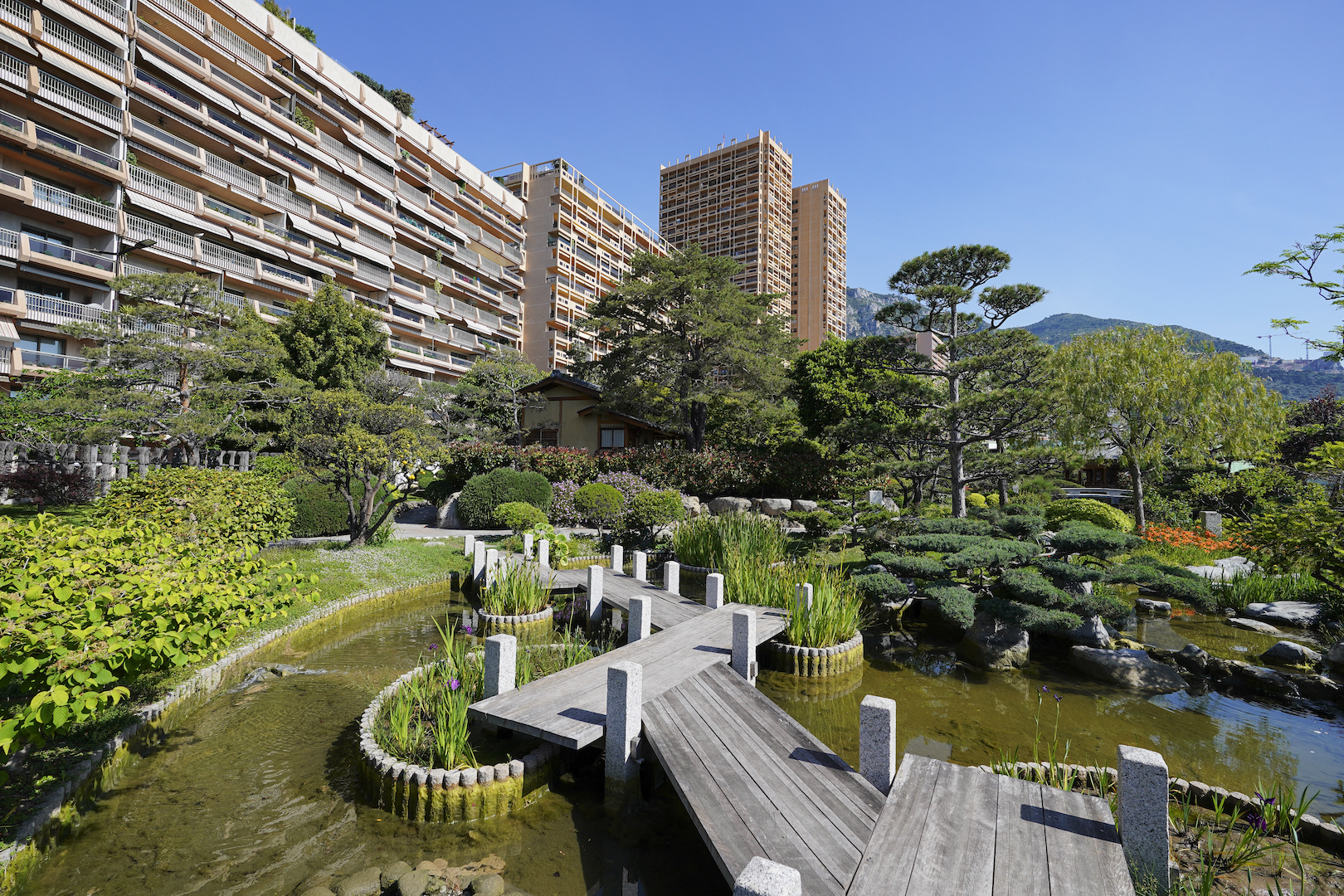 Blick auf den japanischen Garten in Monaco 