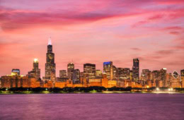 Skyline von Chicago bei Sonnenuntergang