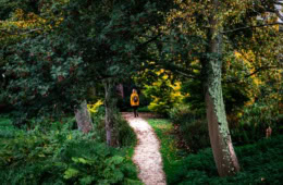 Frau spaziert allein durch den Westerpark in Amsterdam
