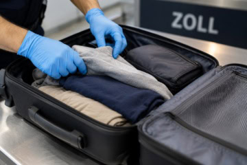 Der deutsche Zoll durchsucht einen Koffer nach der Einreise in Deutschland