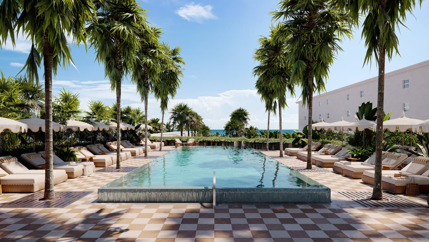 Pool im Hotel mit Palmen