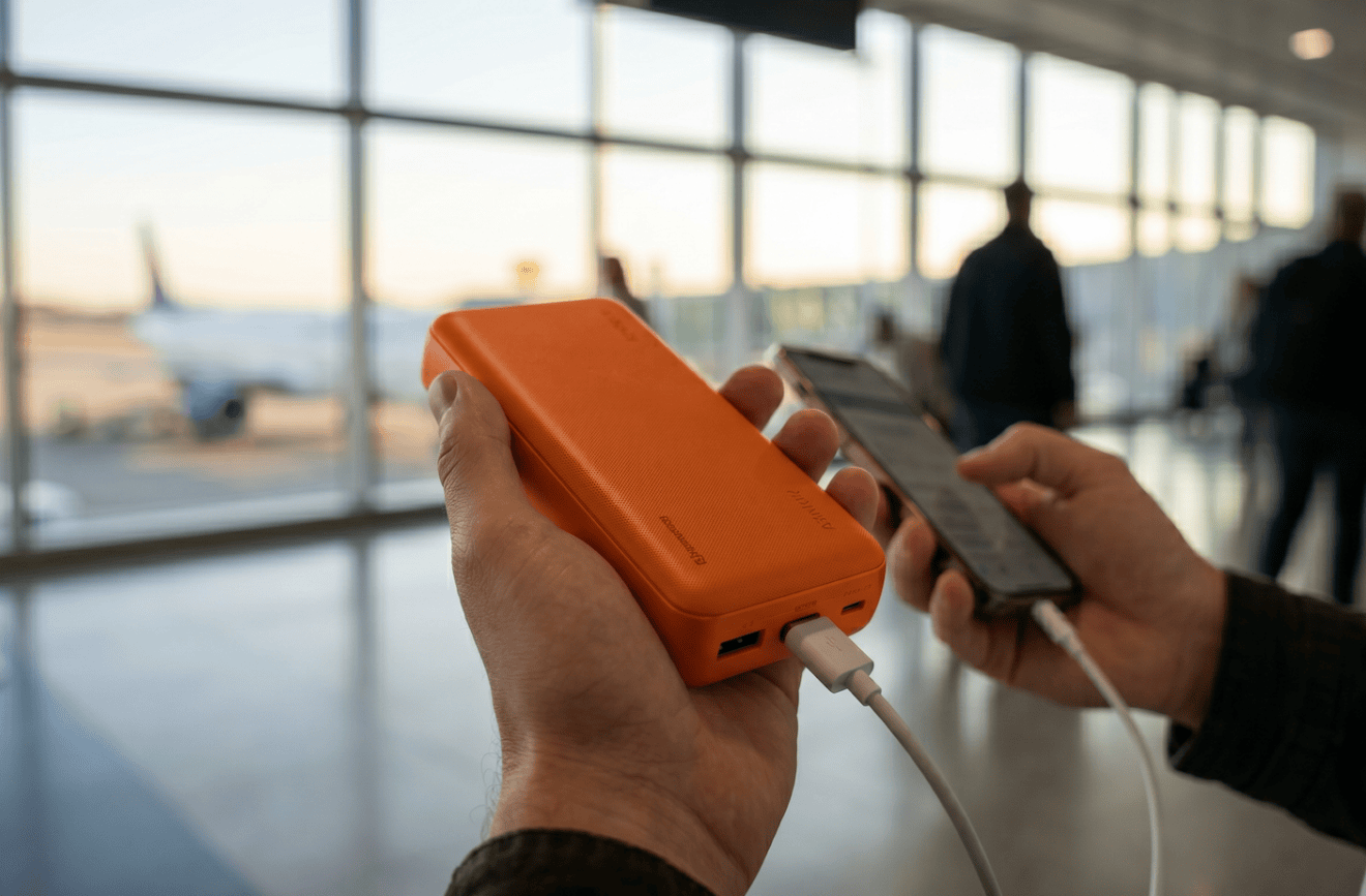 Powerbank am Flughafen. Ready for boarding? Dürfen die Strombringer noch mit?