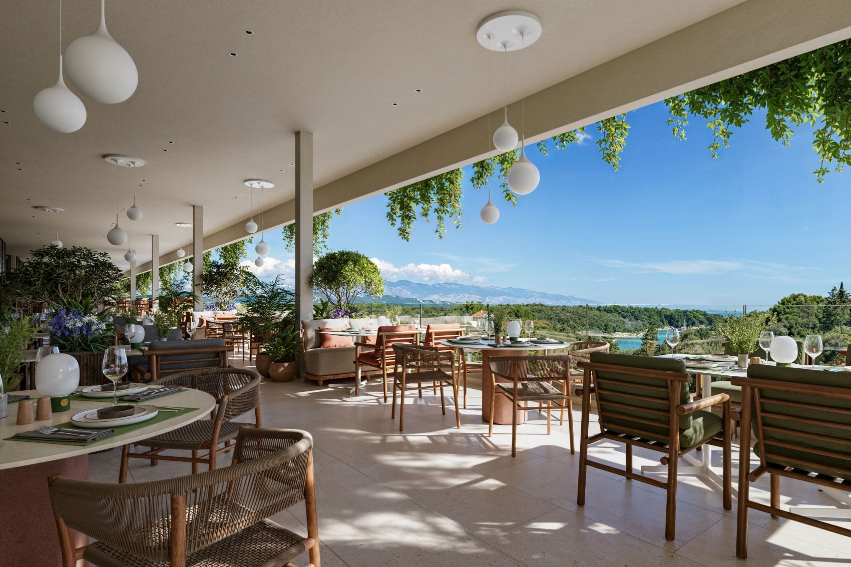 Terrasse des V Level Restaurant im Arba Resort in Kroatien 