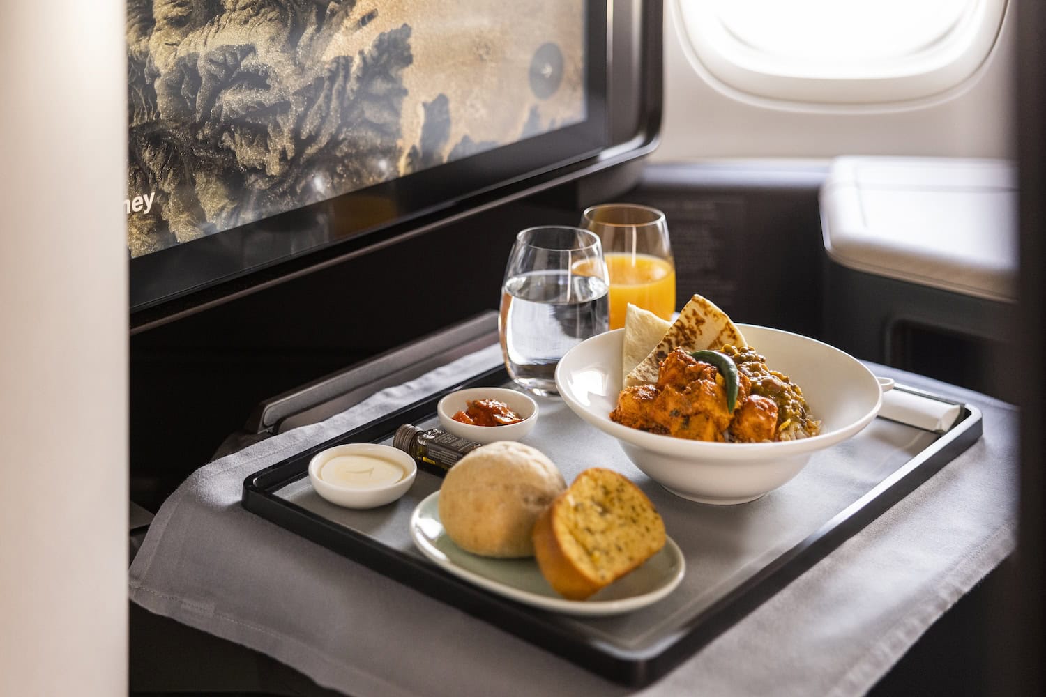 Essen auf einem der Business Class Flüge von Cathay Pacific