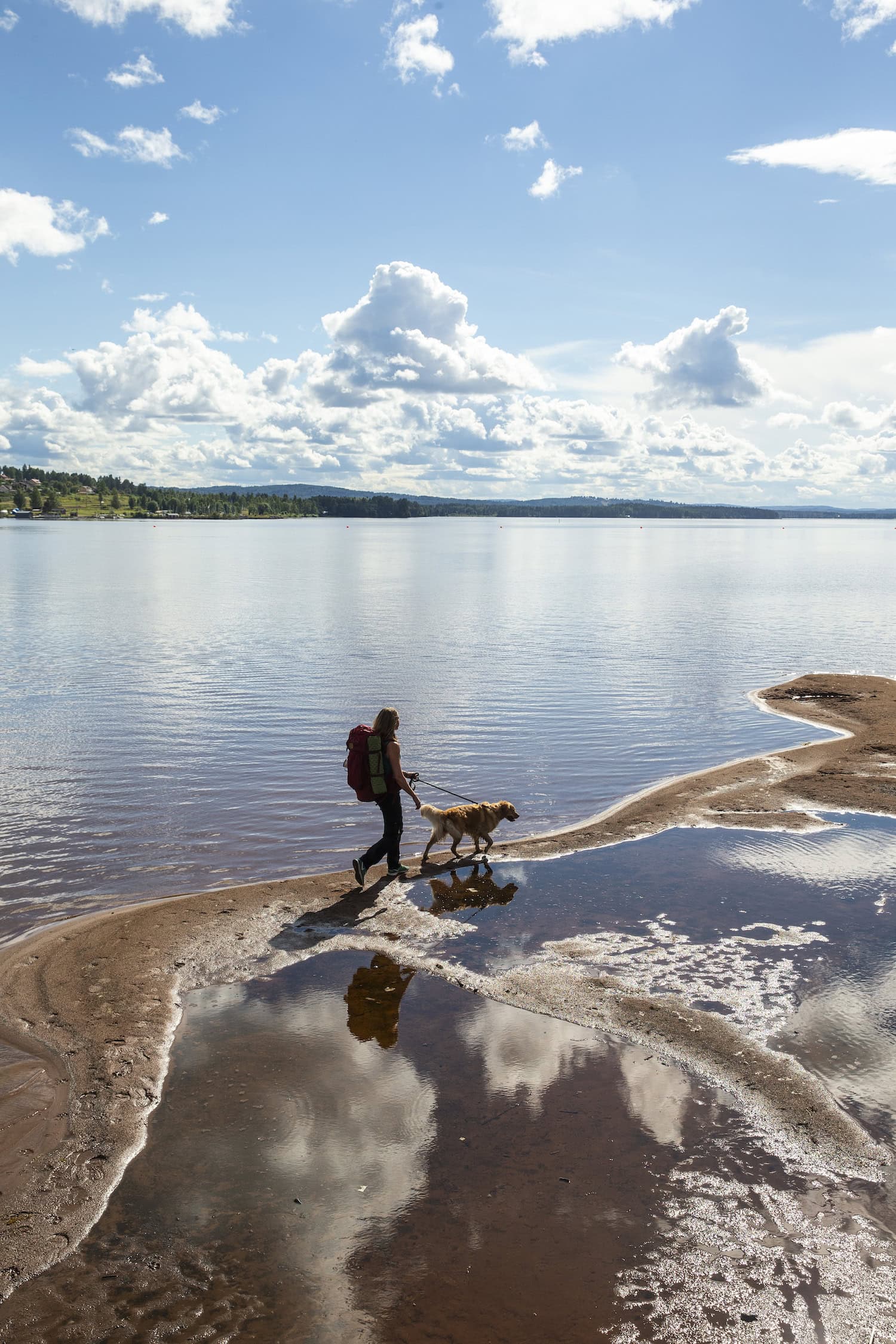 Frau mit Hund am Strand