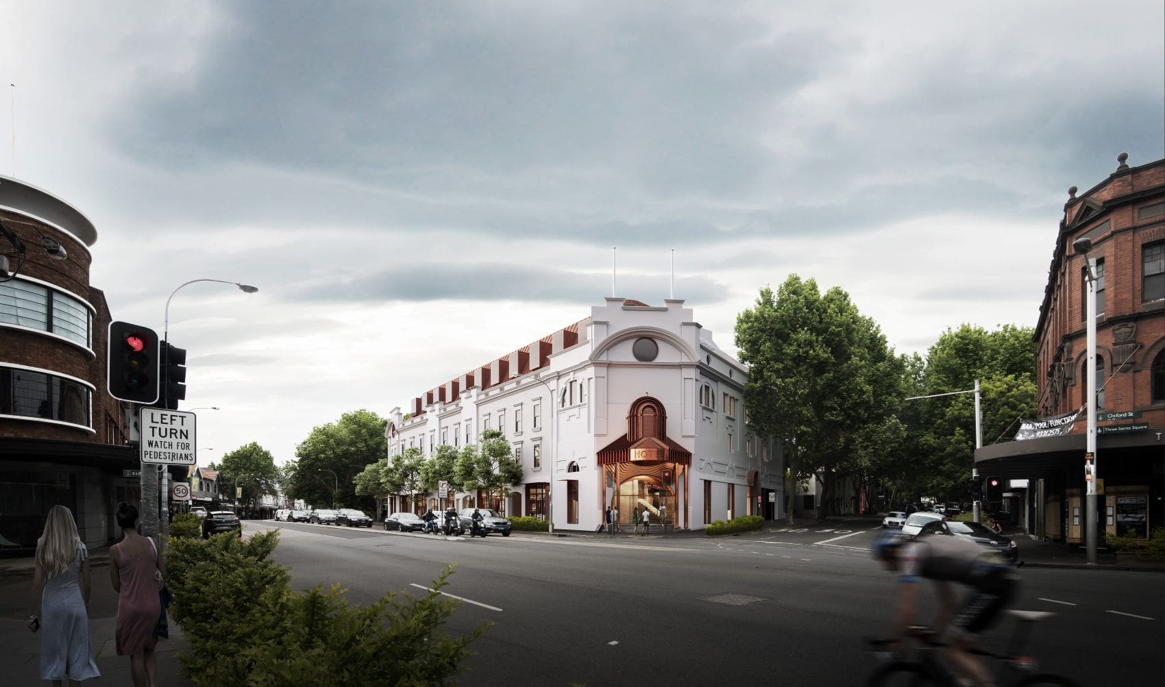 Blick von Straße auf 25hours Hotel The Olympia