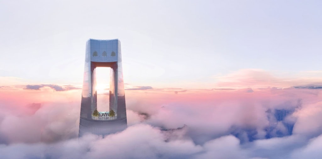 Spitze des Hotel Ciel Dubai Marina über den Wolken