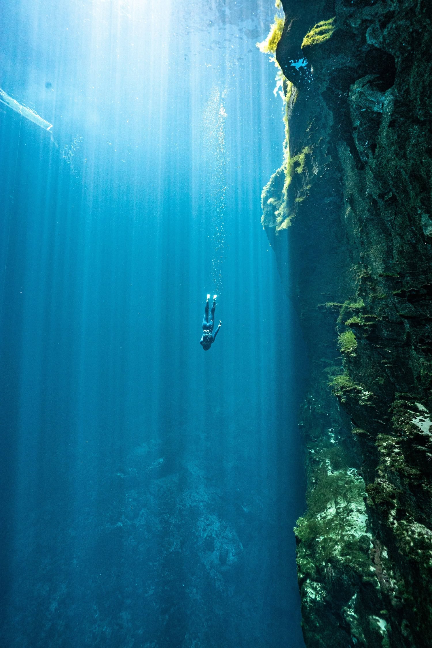Taucher am Kilsby Sinkhole an der Limestone Coast