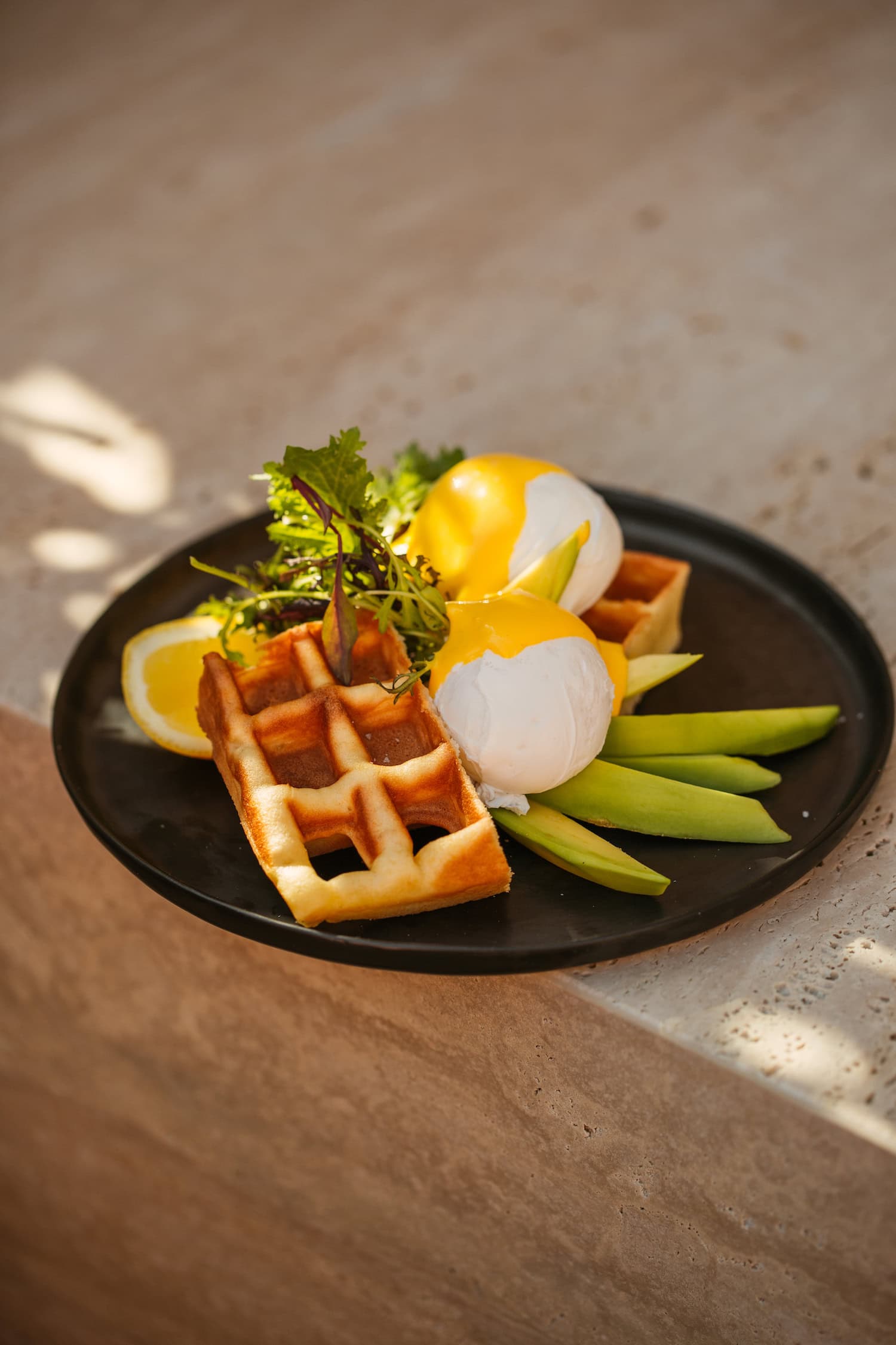 Waffel angerichtet auf einem Teller