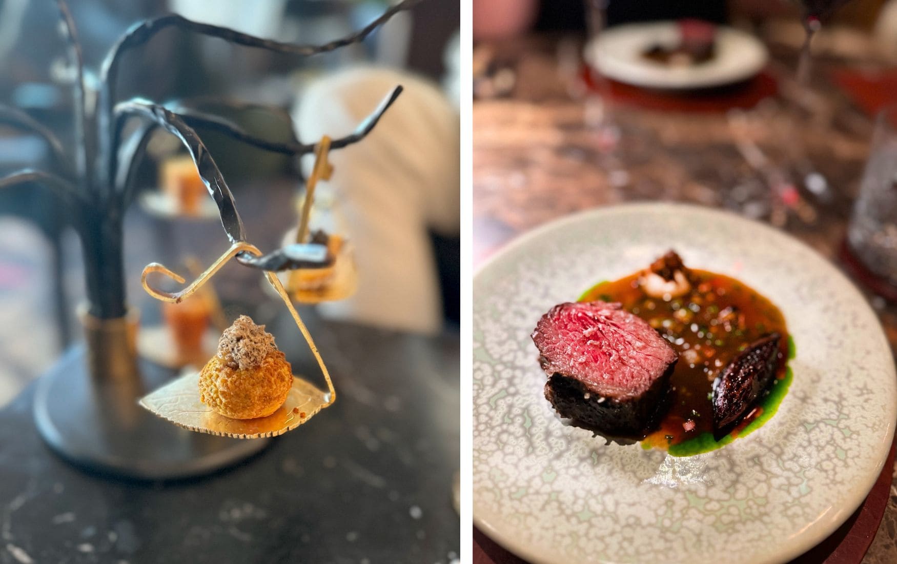 zwei Gerichte als Collage in Restaurants Noa Chef Hall in Tallinn