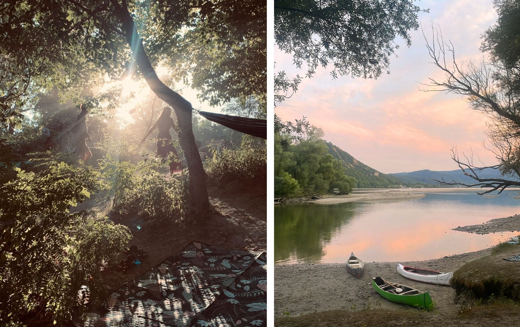 Collage aus zwei sommerlichen Bildern am Donauknie in Ungarn