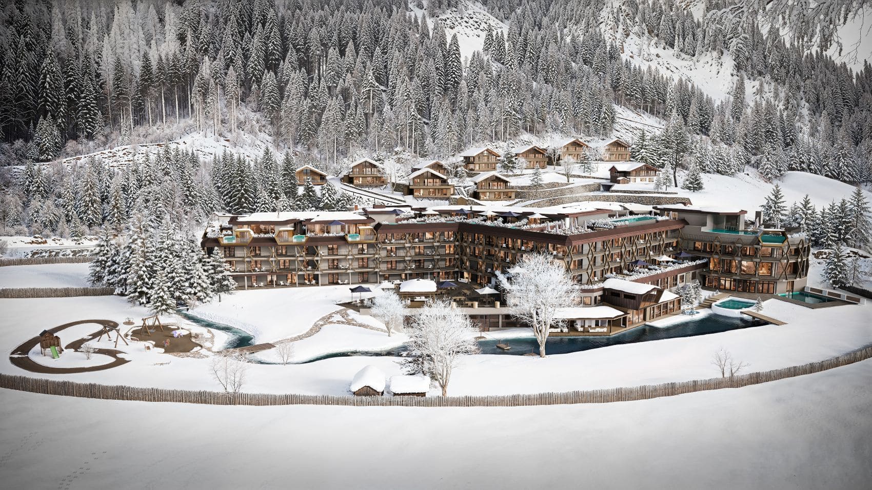 Panoramablick auf Alpura Retreat Anlage in Südtirol 