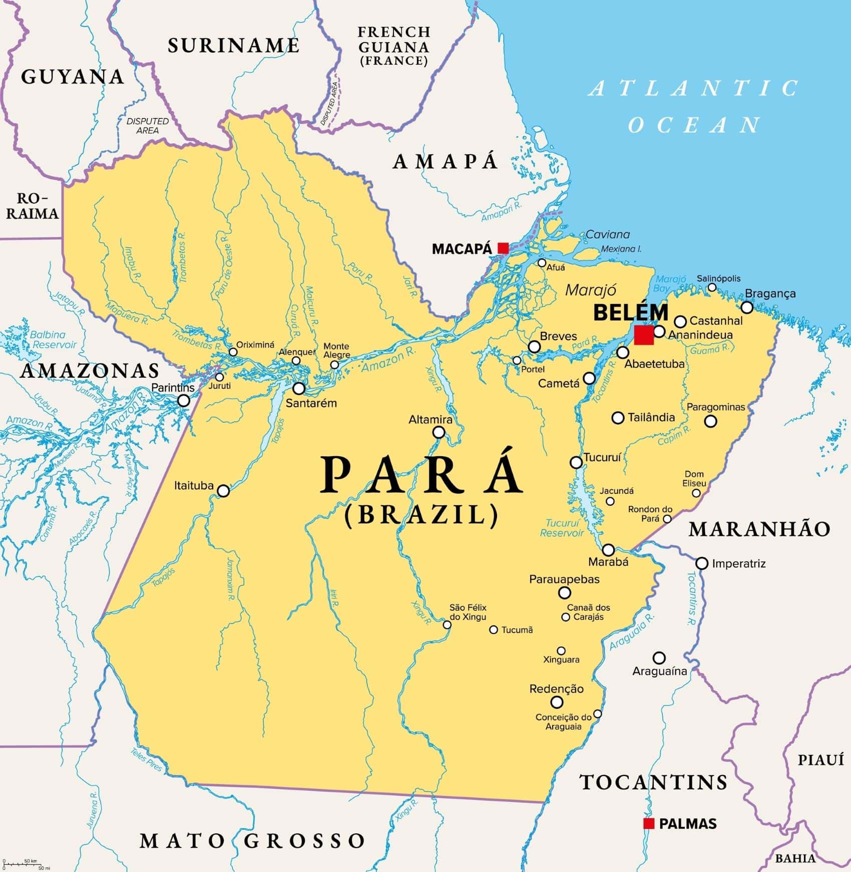 Karte (Map) des brasilianischen Staats Para mit Hauptstadt Belem