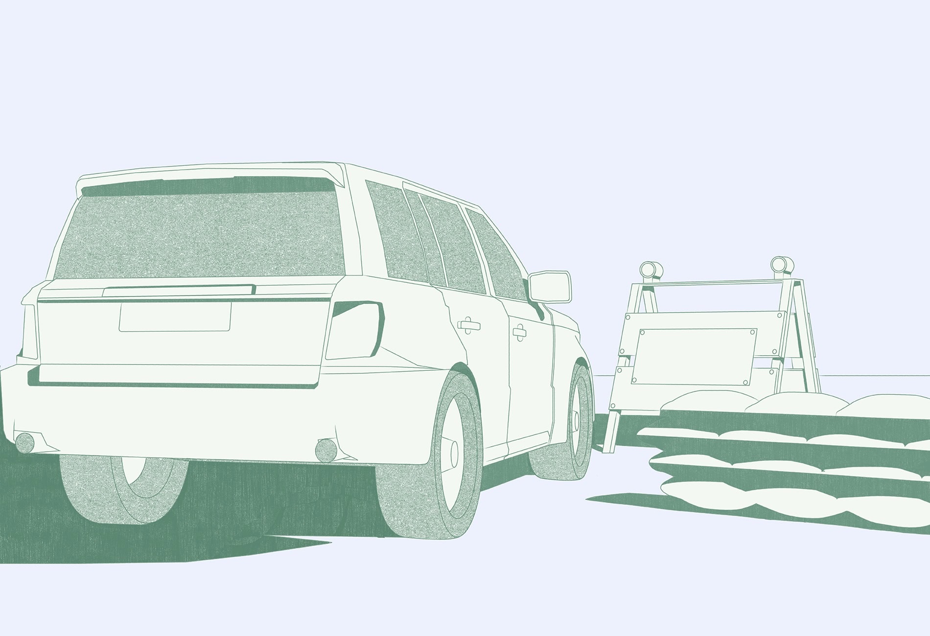 Illustration eines Autos vor einer Straßensperre.