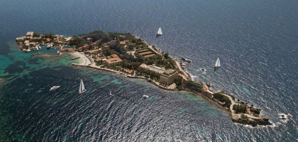 Insel Ile de Bendor und Hotel Zannier Bendor aus Vogelperspektive