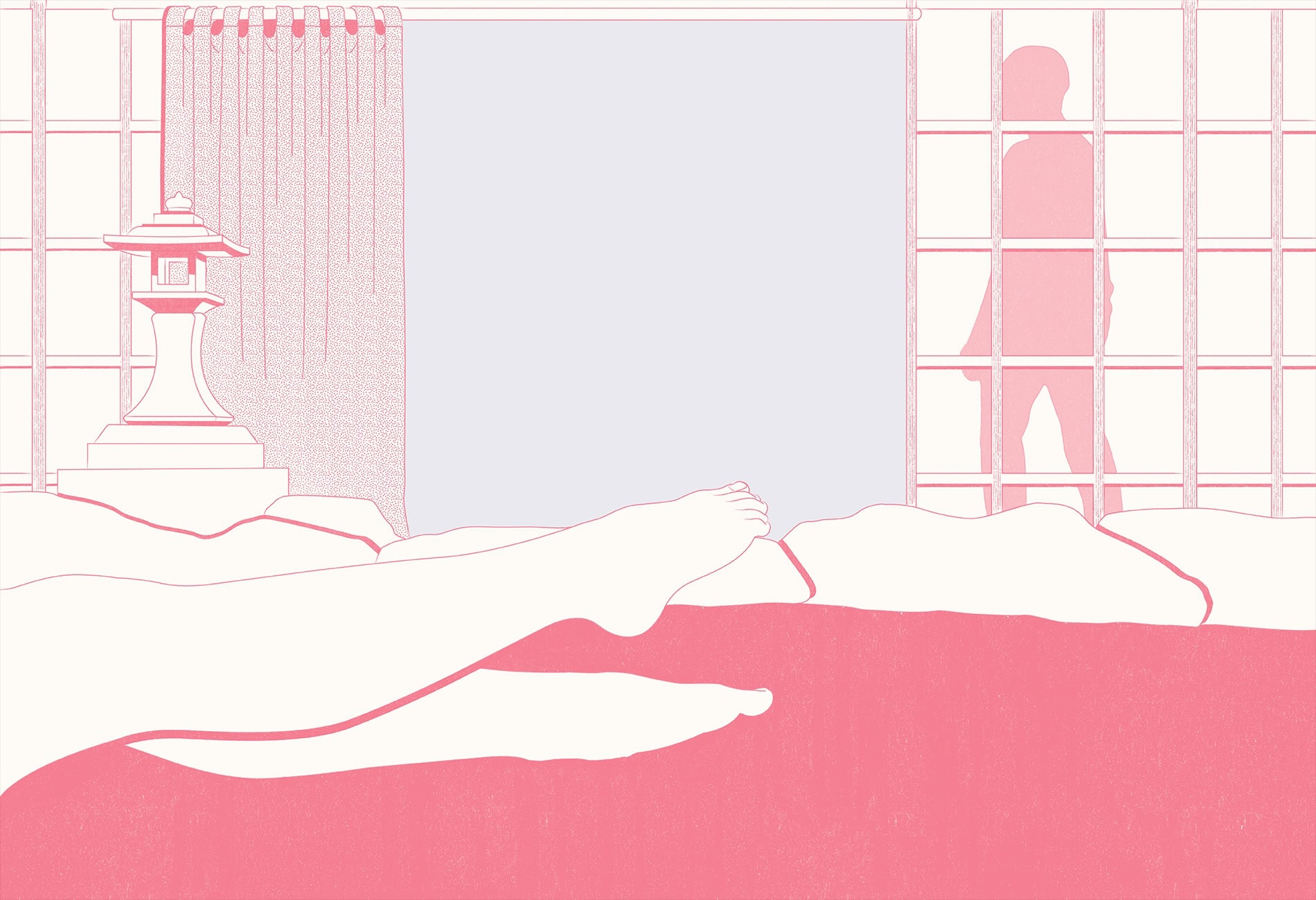 Illustration einer Frau in einem Onsen.