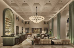 Die Bar und Lobby im neuen The Lake Come EDITION am Comer See.