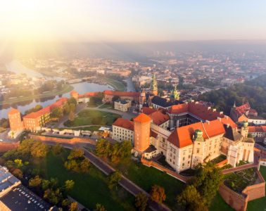 Schloss Wawel in Krakau mit Blick über die Stadt