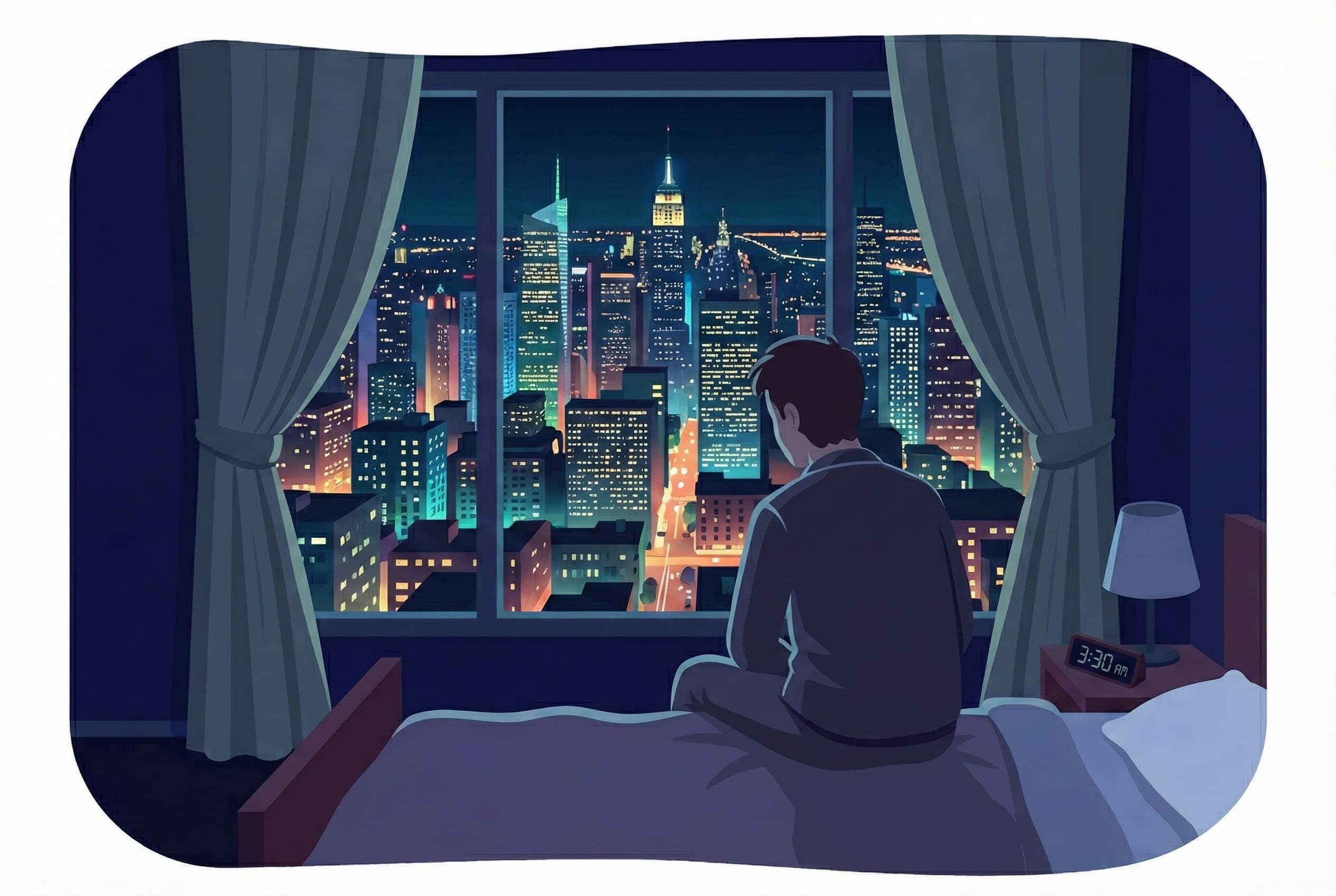 Eine Person sitzt auf einem Bett (Illustration).