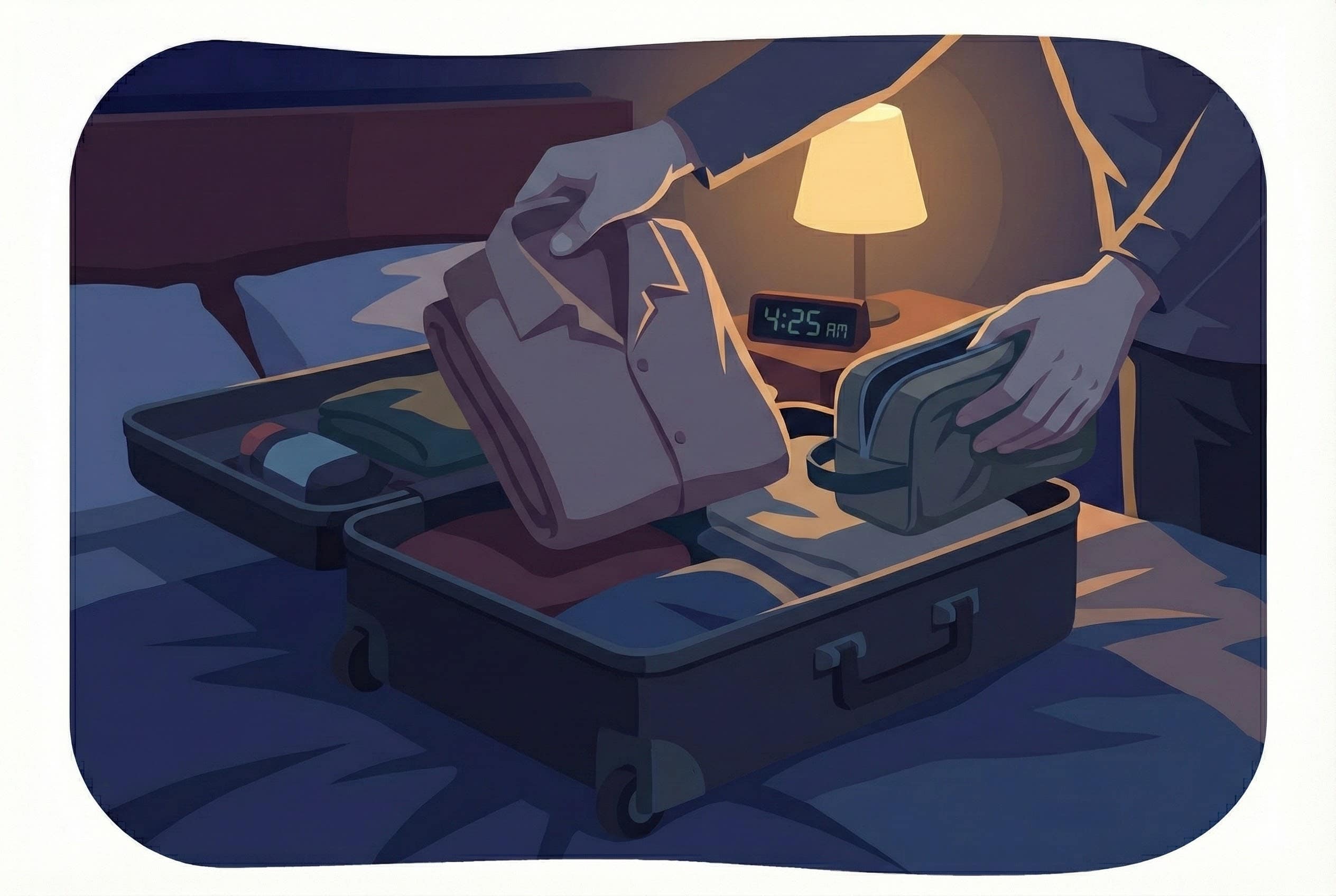 Illustration einer Frau, die einen Koffer auspackt.