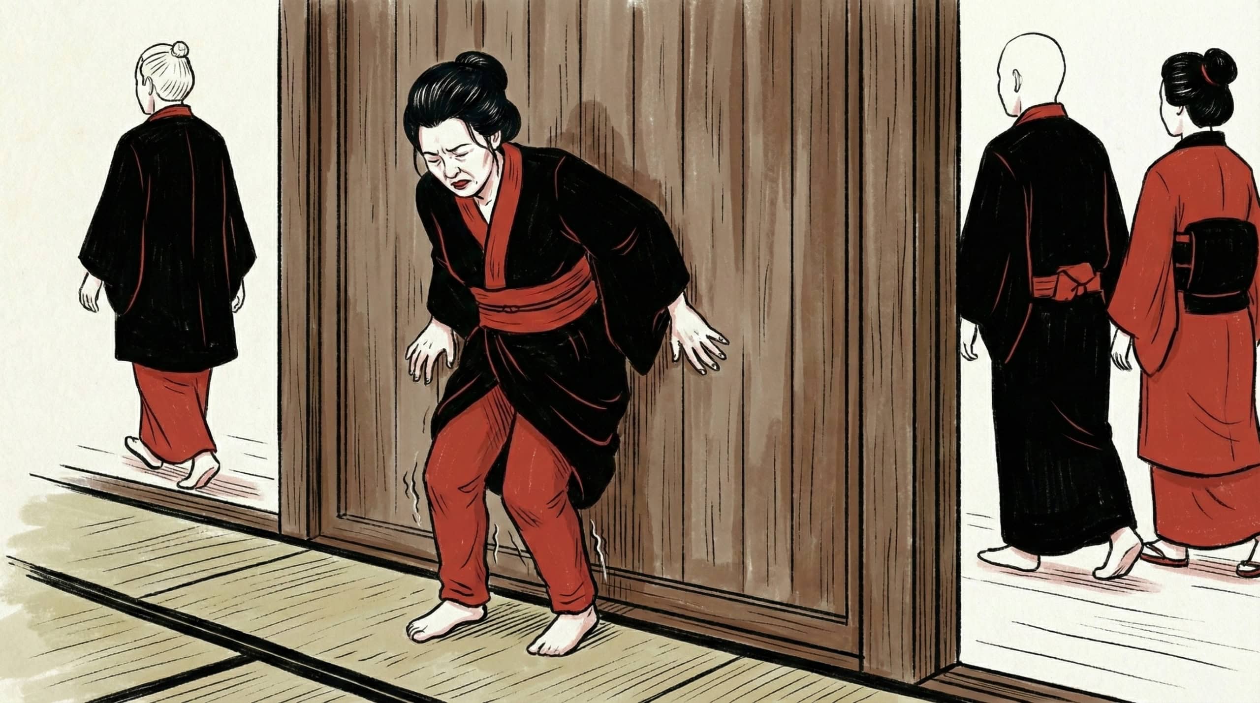 Illustration einer Frau, die mit Rückenschmerzen aufsteht.