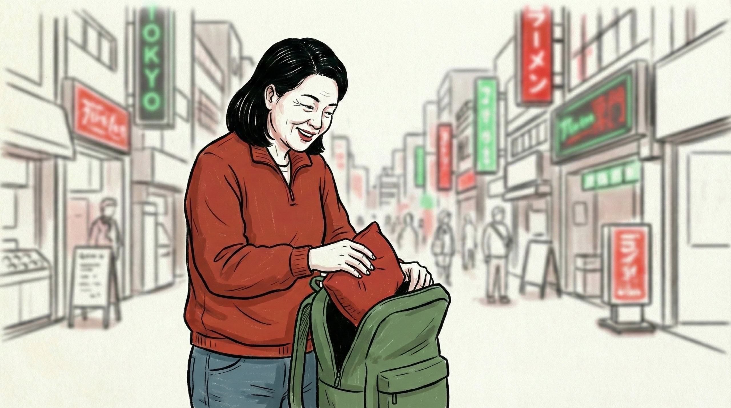 Illustration einer Frau in Tokio.