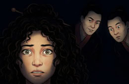 Illustration: Uli in Myanmar mit Fremden im Hintergrund