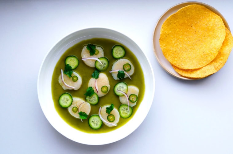 Aguachile mit Maistortillas.