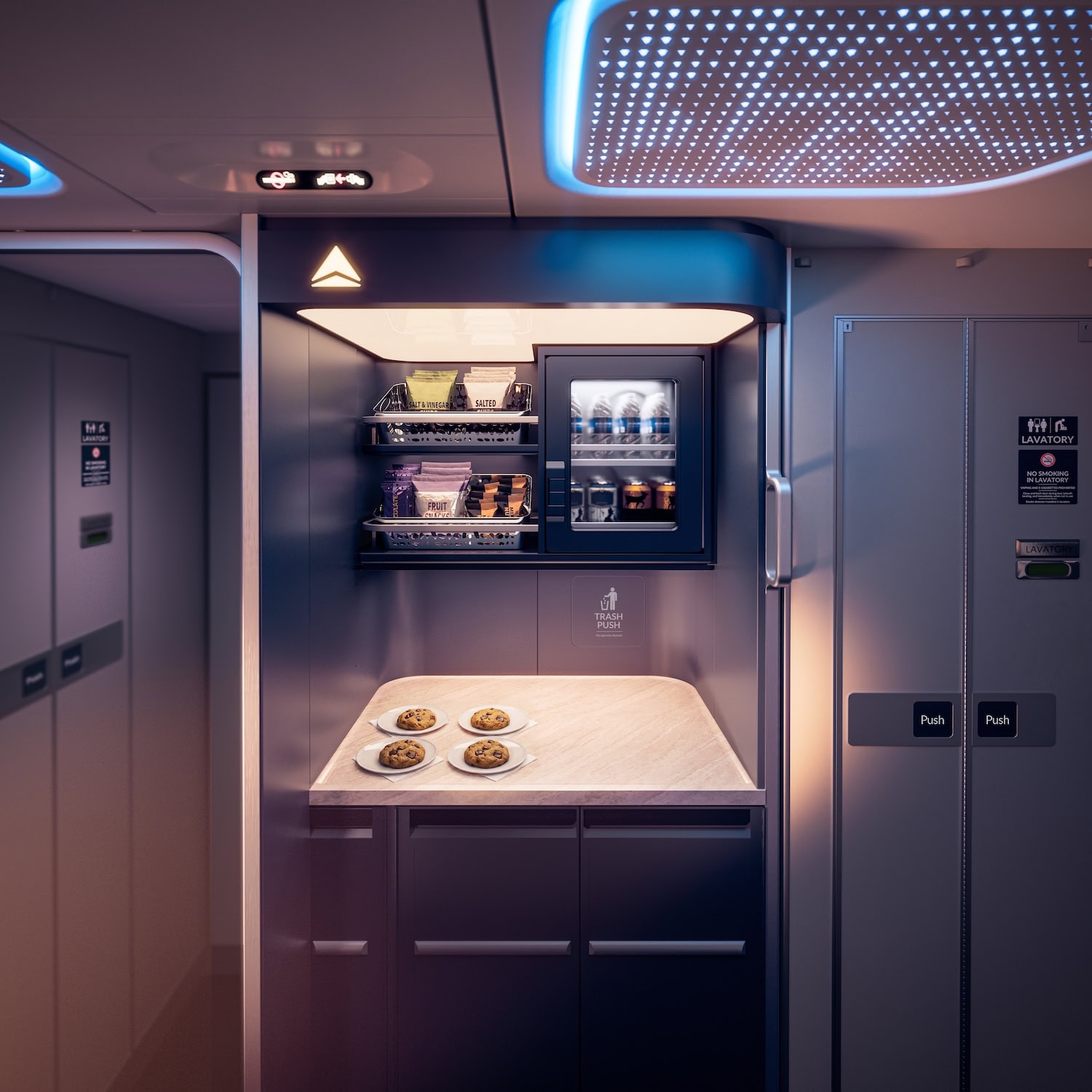 Die Snackbar in der neuen Business Class von Delta.